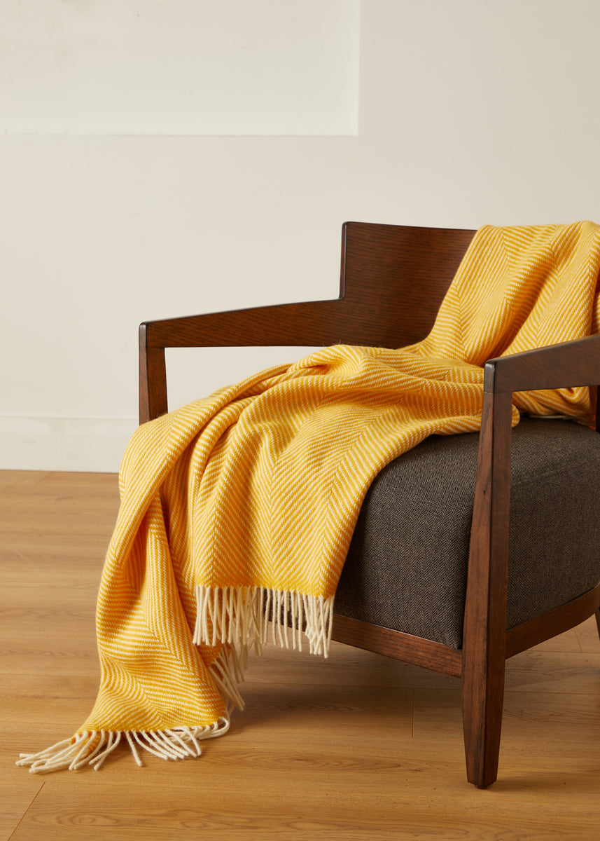 Foxford Yellow Herringbone Merino Throw