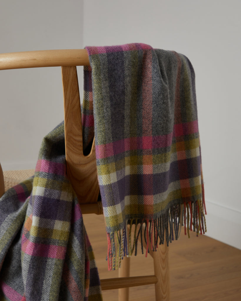 pink and grey lambswool throw foxford