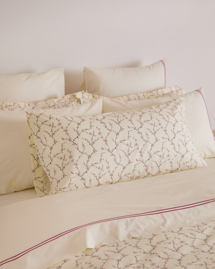 Foxford Tess King Pillowcase Set AW25, 300-thread count, cherry blossom print on cream base, set of 2, extra-long king size